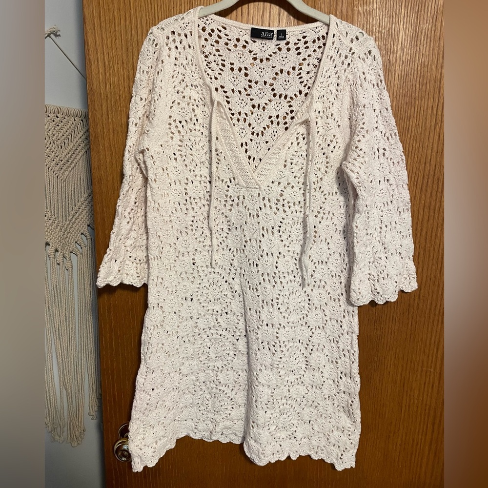 Knit crochet cream swim beach pool cover-up Sz L